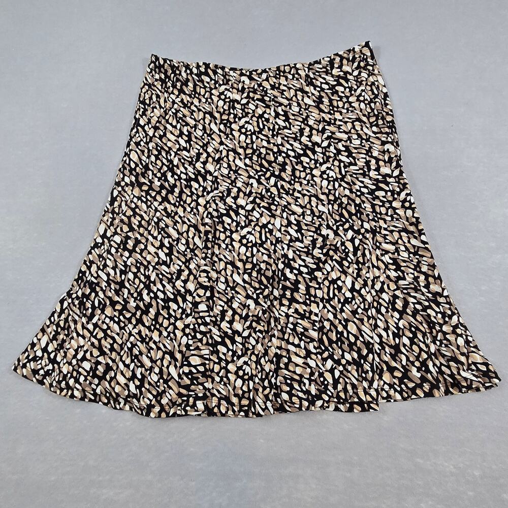 Liz Claiborne Co Stretchy Black Tan White Pebble Printed Midi Skirt